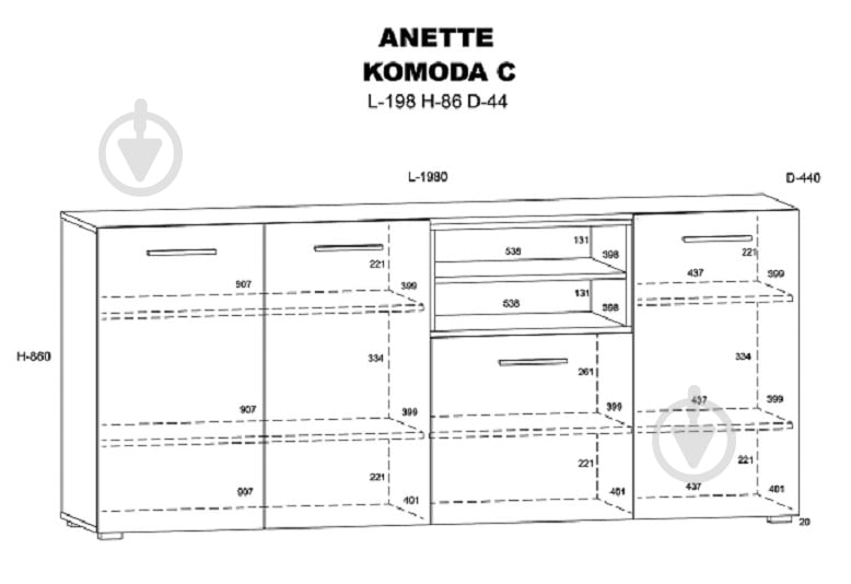 Комод BIM Furniture Anette 1980x860x440 мм черный матовый/дуб артизан (ANETTE_C_198_CM_DA) - фото 3