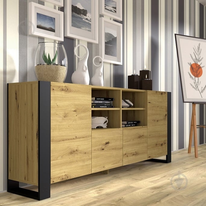 Комод BIM Furniture Mondi 1880x840x400 мм чорний матовий/дуб артізан (MONDI_KOM_2D2K_188_DA) - фото 3 Комод BIM Furniture Mondi 1880x840x400 мм чорний матовий/дуб артізан (MONDI_KOM_2D2K_188_DA) - фото 3