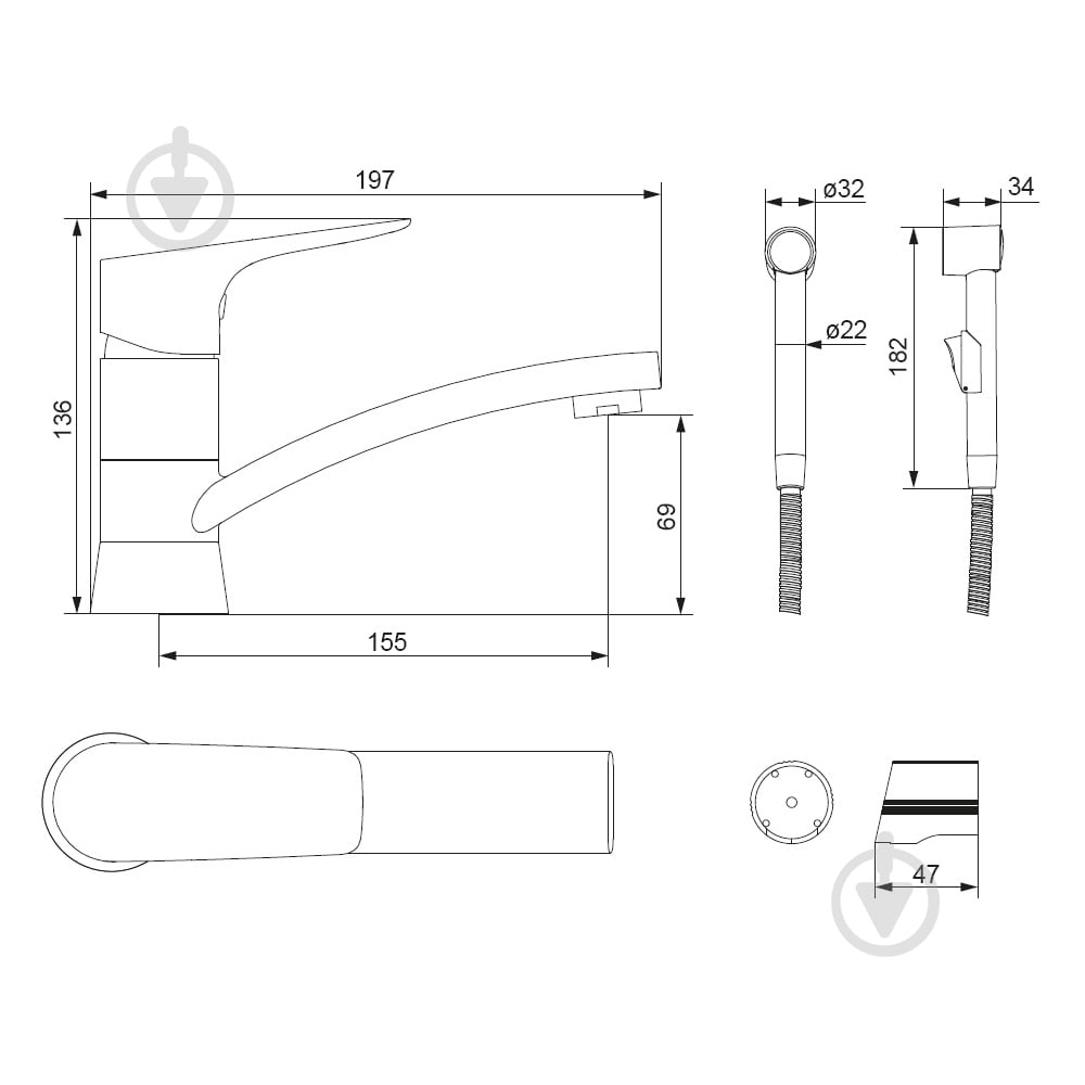 Смеситель для умывальника Damixa 770230000 Origin Bit, с гигиеническим душем - фото 4 Смеситель для умывальника Damixa 770230000 Origin Bit, с гигиеническим душем - фото 4