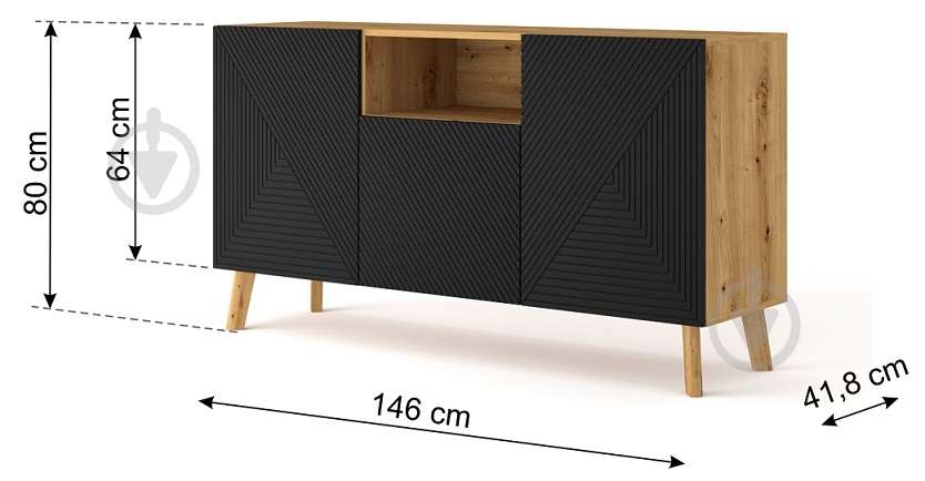 Комод BIM Furniture Luxi 1460x800x420 мм дуб артизан/черный матовый (LUXI_3D_146_KOMODA_ARTISAN) - фото 3