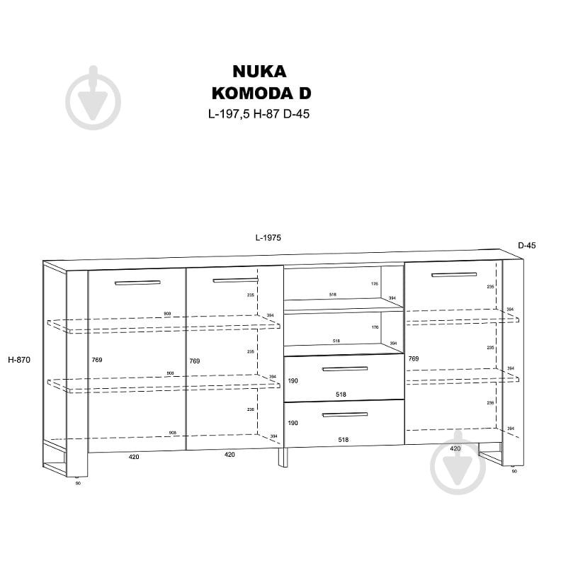 Комод BIM Furniture Nuka 3д2ш 1970x870x450 мм чорний матовий/дуб артізан (NUKA_D_ARTISAN) - фото 3 Комод BIM Furniture Nuka 3д2ш 1970x870x450 мм чорний матовий/дуб артізан (NUKA_D_ARTISAN) - фото 3