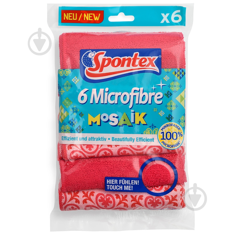 Серветка універсальна SPONTEX Mosaik PINK мікрофібра 6 шт. 30х30 см 6 шт./уп. рожева - фото 1