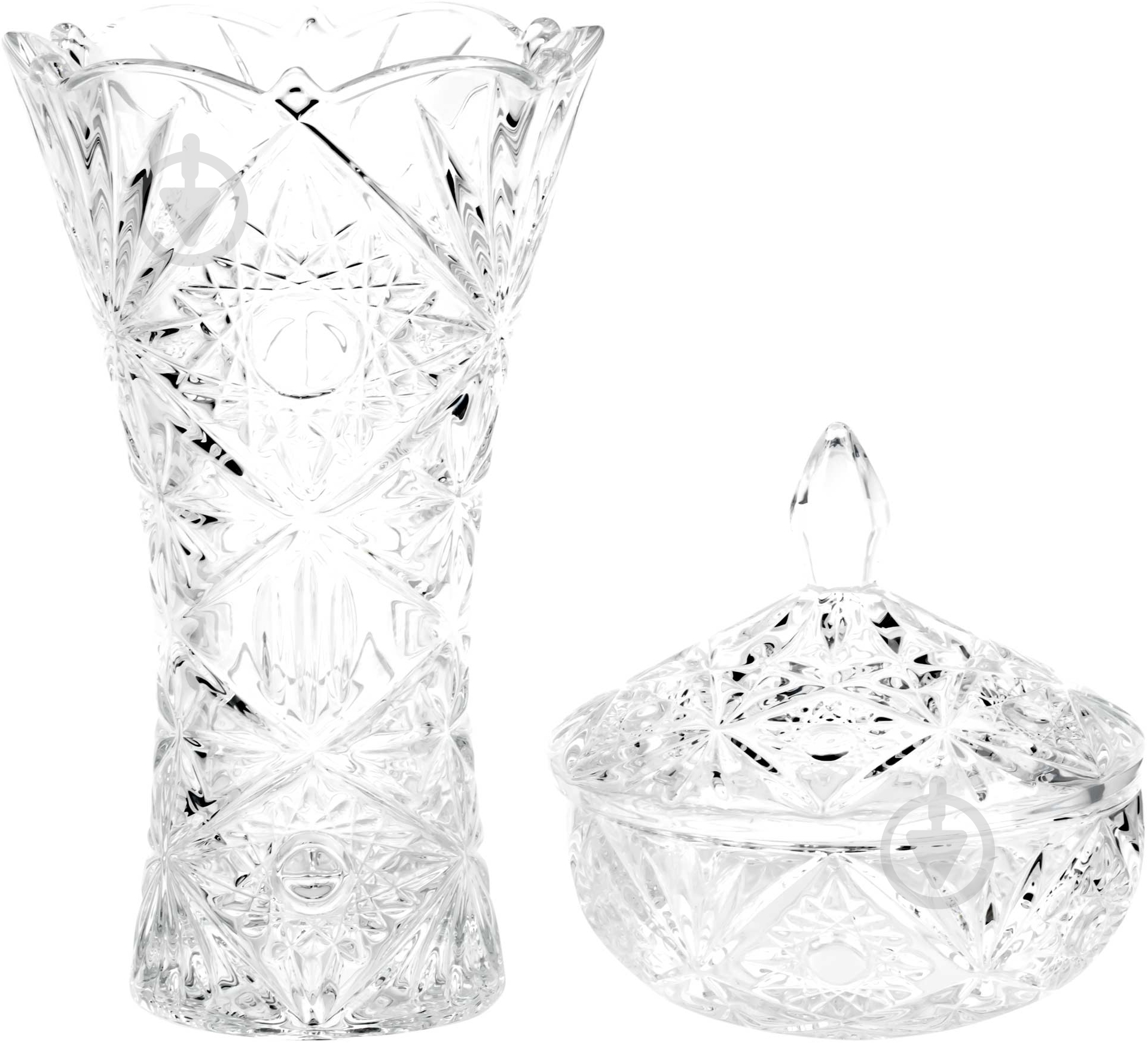 Набор предметов Bohemia Ваза и сахарница 25 см прозрачная Bohemia set 2 pcs 89001/250 + - фото 1