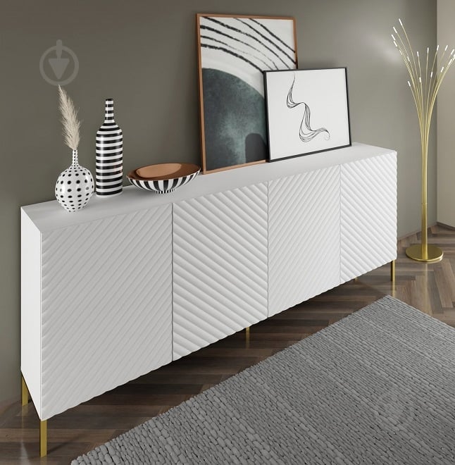 Комод BIM Furniture Surf 4д 2000x870x420 мм золотий/білий матовий (SURF_CABINET_200_4D_WHITE_MAT) - фото 3 Комод BIM Furniture Surf 4д 2000x870x420 мм золотий/білий матовий (SURF_CABINET_200_4D_WHITE_MAT) - фото 3