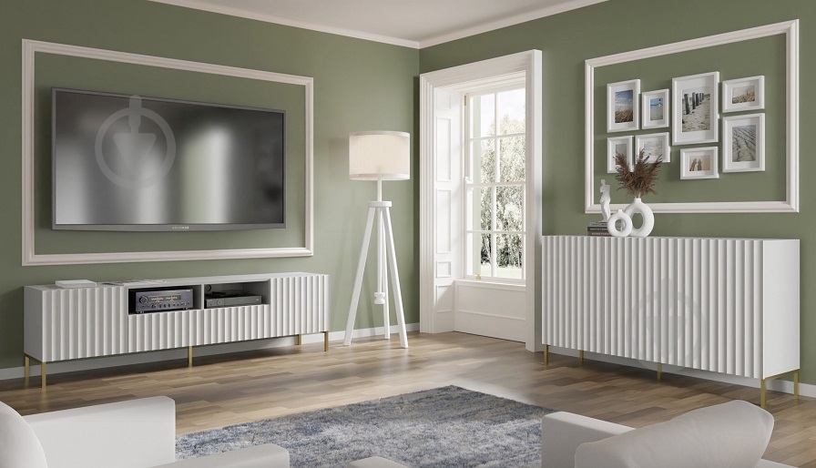 Комод BIM Furniture Wave 3д 1500x870x420 мм золотий/білий матовий (WAVE_CABINET_150_3D_WHITE_MAT) - фото 3 Комод BIM Furniture Wave 3д 1500x870x420 мм золотий/білий матовий (WAVE_CABINET_150_3D_WHITE_MAT) - фото 3