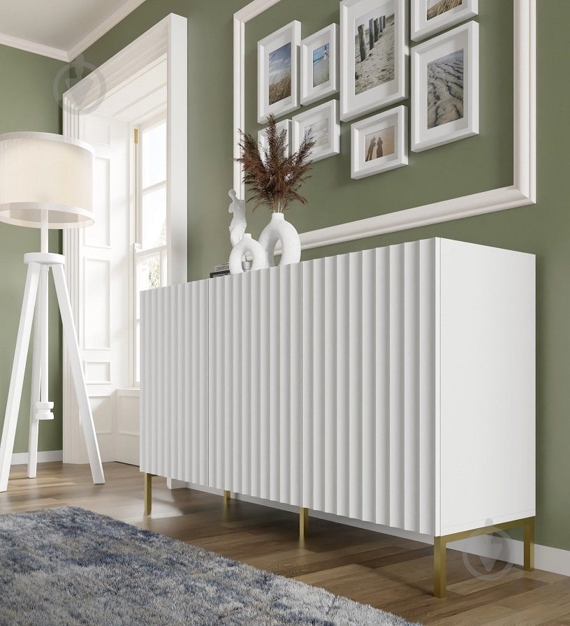 Комод BIM Furniture Wave 3д 1500x870x420 мм золотий/білий матовий (WAVE_CABINET_150_3D_WHITE_MAT) - фото 5 Комод BIM Furniture Wave 3д 1500x870x420 мм золотий/білий матовий (WAVE_CABINET_150_3D_WHITE_MAT) - фото 5