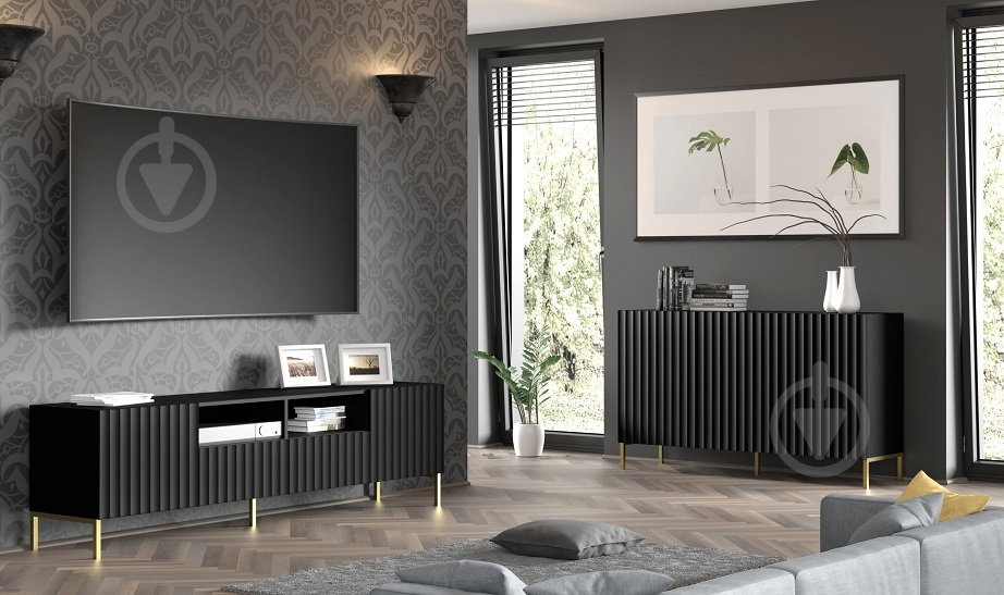 Комод BIM Furniture Wave 3д 1500x870x420 мм чорний/чорний матовий (WAVE_CABINET_150_3D_BLACK_MAT_) - фото 4 Комод BIM Furniture Wave 3д 1500x870x420 мм чорний/чорний матовий (WAVE_CABINET_150_3D_BLACK_MAT_) - фото 4