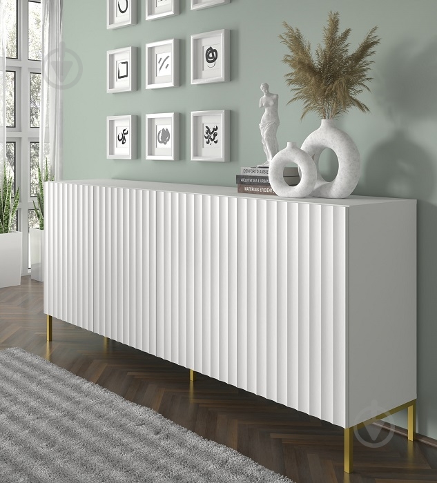 Комод BIM Furniture Wave 4д 2000x870x420 мм золотий/білий матовий (WAVE_CABINET_200_4D_WHITE_MAT) - фото 6 Комод BIM Furniture Wave 4д 2000x870x420 мм золотий/білий матовий (WAVE_CABINET_200_4D_WHITE_MAT) - фото 6