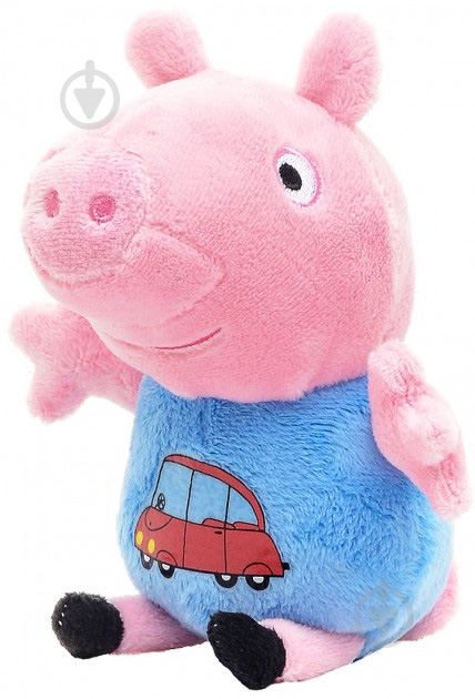 Мягкая игрушка Peppa Pig Джордж с вышитой машинкой 18 см розовый с голубым - фото 1