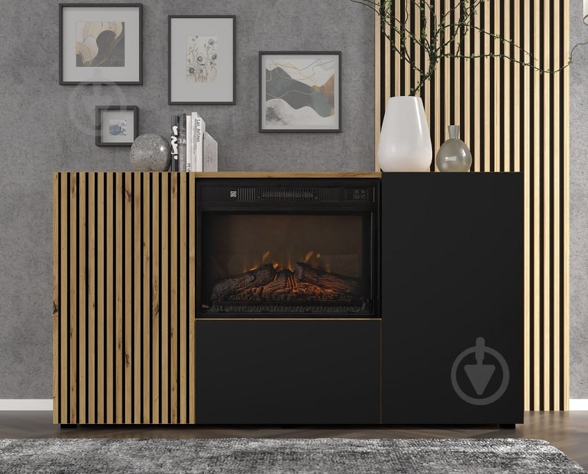 Комод BIM Furniture Auris з каміном 1488x820x420 мм дуб артізан/чорний матовий (AURIS_KOM3D_FIREPLACE_DA_CM) - фото 4 Комод BIM Furniture Auris з каміном 1488x820x420 мм дуб артізан/чорний матовий (AURIS_KOM3D_FIREPLACE_DA_CM) - фото 4