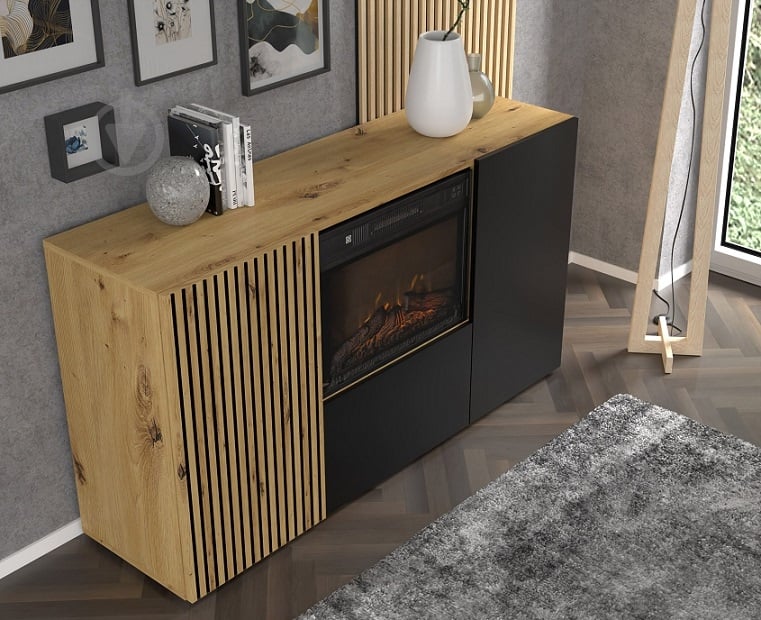 Комод BIM Furniture Auris з каміном 1488x820x420 мм дуб артізан/чорний матовий (AURIS_KOM3D_FIREPLACE_DA_CM) - фото 7 Комод BIM Furniture Auris з каміном 1488x820x420 мм дуб артізан/чорний матовий (AURIS_KOM3D_FIREPLACE_DA_CM) - фото 7