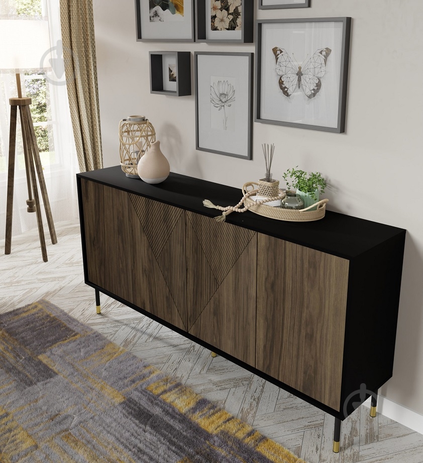 Комод BIM Furniture Woody 4д 1800x880x400 мм золотий/чорний матовий/дуб катанія (WOODY_CABINET_4D_180_BLACK_MAT) - фото 3 Комод BIM Furniture Woody 4д 1800x880x400 мм золотий/чорний матовий/дуб катанія (WOODY_CABINET_4D_180_BLACK_MAT) - фото 3