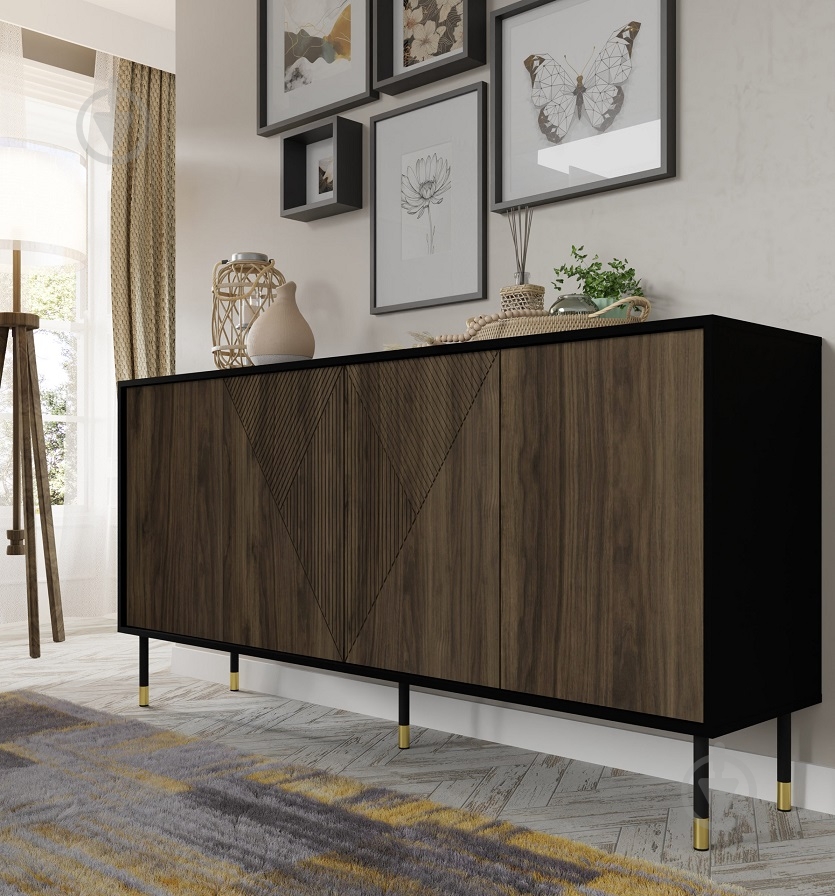 Комод BIM Furniture Woody 4д 1800x880x400 мм золотий/чорний матовий/дуб катанія (WOODY_CABINET_4D_180_BLACK_MAT) - фото 4 Комод BIM Furniture Woody 4д 1800x880x400 мм золотий/чорний матовий/дуб катанія (WOODY_CABINET_4D_180_BLACK_MAT) - фото 4