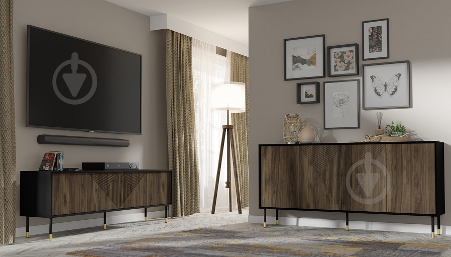 Комод BIM Furniture Woody 4д 1800x880x400 мм золотий/чорний матовий/дуб катанія (WOODY_CABINET_4D_180_BLACK_MAT) - фото 5 Комод BIM Furniture Woody 4д 1800x880x400 мм золотий/чорний матовий/дуб катанія (WOODY_CABINET_4D_180_BLACK_MAT) - фото 5