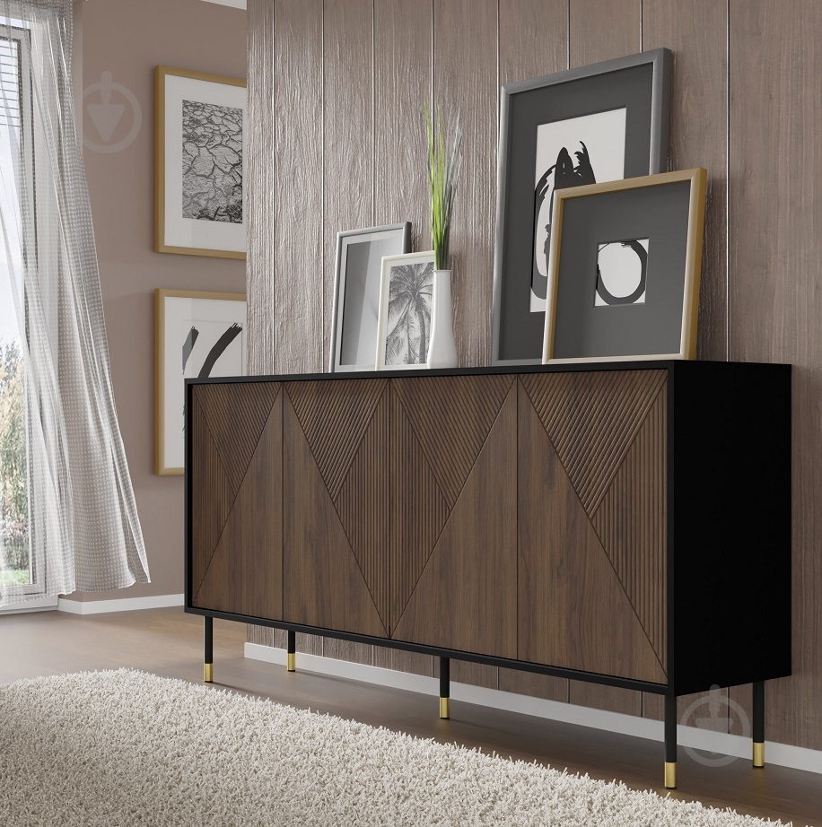 Комод BIM Furniture Woody IV 4д 1800x890x400 мм золотий/чорний матовий/дуб катанія (WOODY_IV_CABINET_4D_180_BLACK_) - фото 3