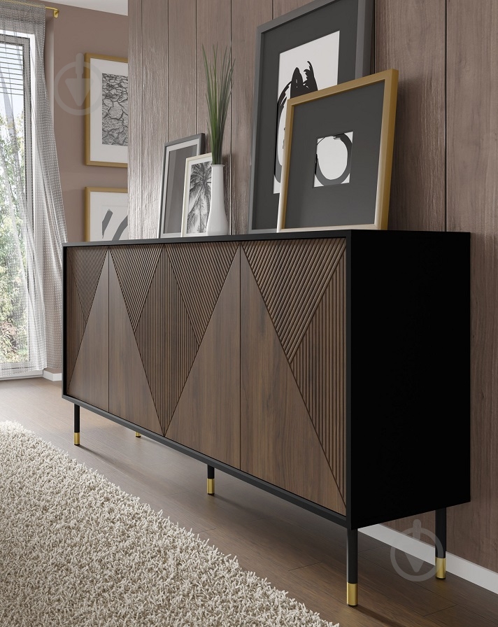 Комод BIM Furniture Woody IV 4д 1800x890x400 мм золотий/чорний матовий/дуб катанія (WOODY_IV_CABINET_4D_180_BLACK_) - фото 5