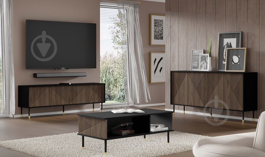 Комод BIM Furniture Woody IV 4д 1800x890x400 мм золотий/чорний матовий/дуб катанія (WOODY_IV_CABINET_4D_180_BLACK_) - фото 6