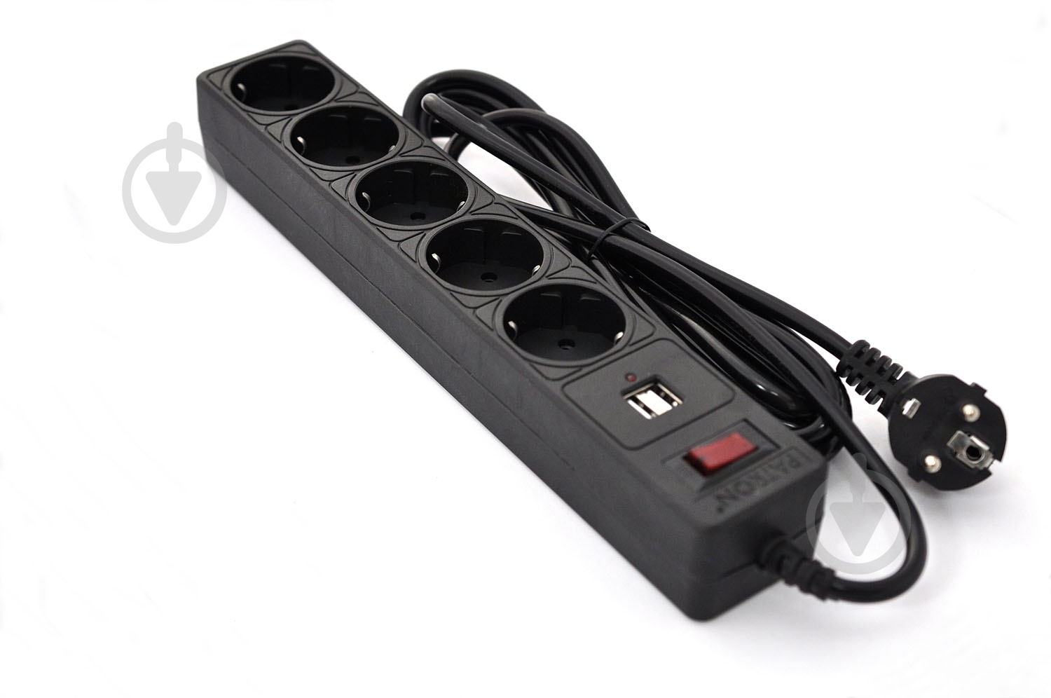 Сетевой фильтр Patron + 2xUSB 2.0 2.1A с заземлением 5 гн. черный 3 м EXT-PN-SP-53-USB - фото 1