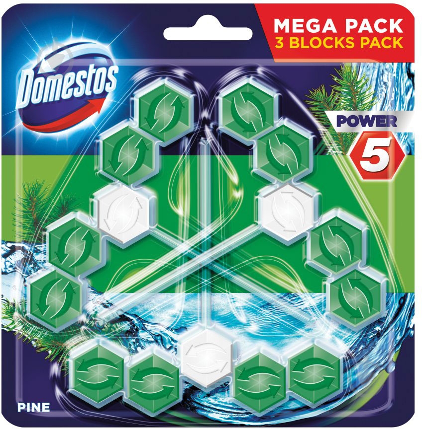 Туалетный блок Domestos Power 5 Trio Свежесть Хвои 3 х 55 г 67836971 - фото 2