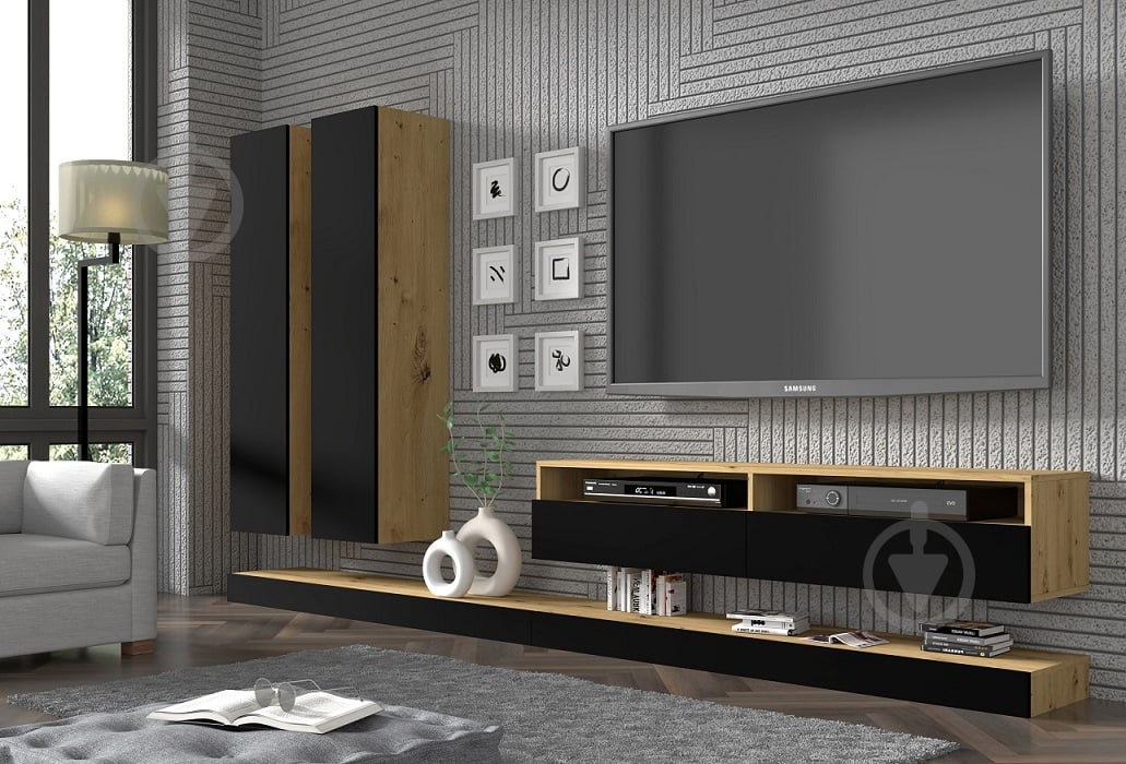 Шафка підвісна BIM Furniture Duo 1500х350х350 мм чорний матовий / дуб артізан / (DUO_150_WISZACA_DA_CM) - фото 4 Шафка підвісна BIM Furniture Duo 1500х350х350 мм чорний матовий / дуб артізан / (DUO_150_WISZACA_DA_CM) - фото 4