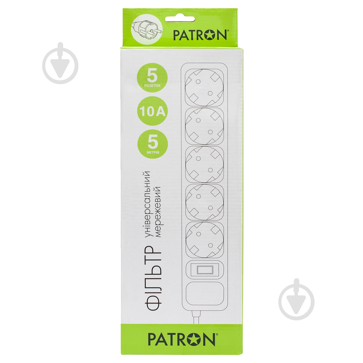 Сетевой фильтр Patron 3x1 мм2 с заземлением 5 гн. белый 5 м EXT-PN-SP-1055W - фото 2