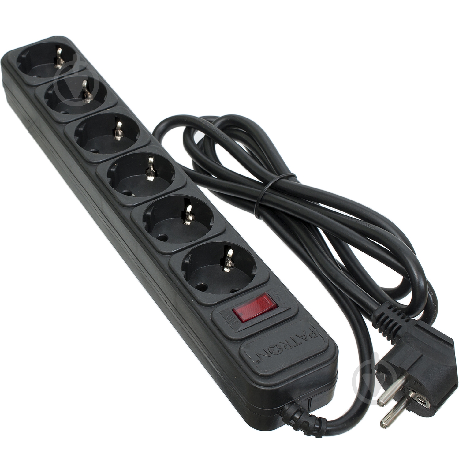 Сетевой фильтр Patron 3x1,5 мм2 (SP-1662) с заземлением 6 гн. черный 1,8 м EXT-PN-SP-1662 - фото 1 Сетевой фильтр Patron 3x1,5 мм2 (SP-1662) с заземлением 6 гн. черный 1,8 м EXT-PN-SP-1662 - фото 1