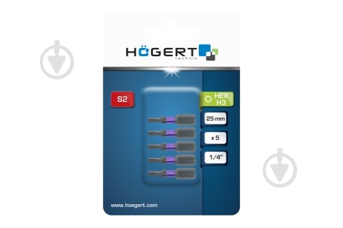 Бита ударная HOEGERT HEX3 25 мм 5 шт. HT1S145 - фото 2
