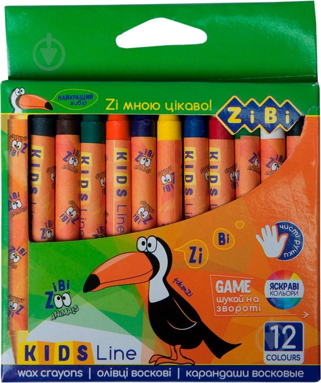 Карандаши восковые 12 цветов ZiBi - фото 1