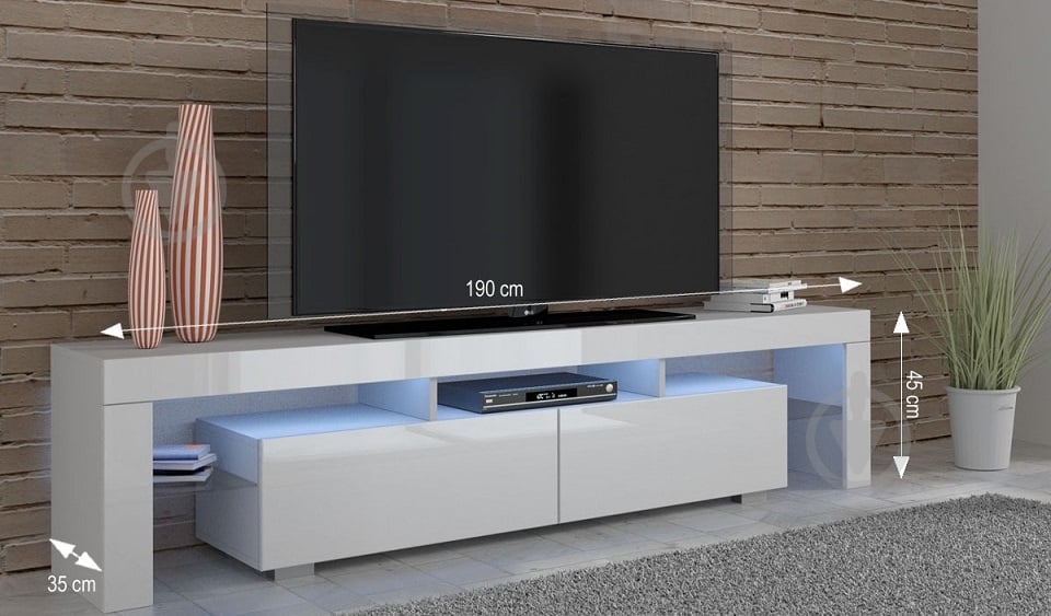 Тумба под ТВ BIM Furniture 190 2д 1900x450x350 мм белый матовый/белый глянец(TV190BB) - фото 3 Тумба под ТВ BIM Furniture 190 2д 1900x450x350 мм белый матовый/белый глянец(TV190BB) - фото 3