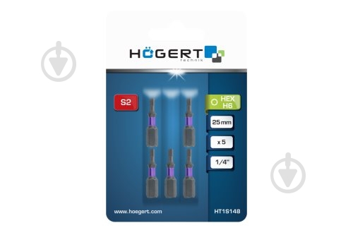 Бита ударная HOEGERT HEX6 25 мм 5 шт. HT1S148 - фото 2