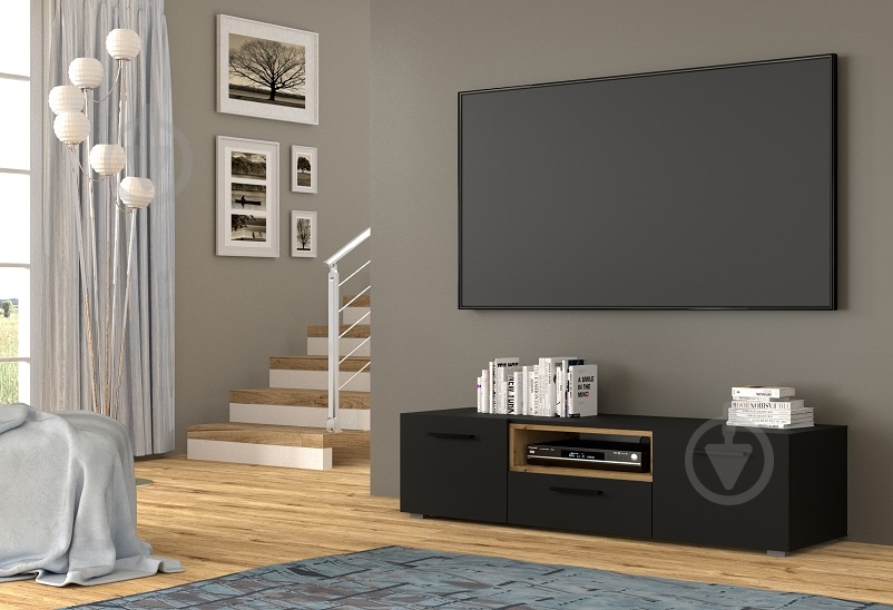 Тумба під ТВ BIM Furniture Anette 3д 1510x370x430 мм чорний матовий/дуб артізан(TV_STAND_ANETTE_151_BLACK_ARTI) - фото 4 Тумба під ТВ BIM Furniture Anette 3д 1510x370x430 мм чорний матовий/дуб артізан(TV_STAND_ANETTE_151_BLACK_ARTI) - фото 4