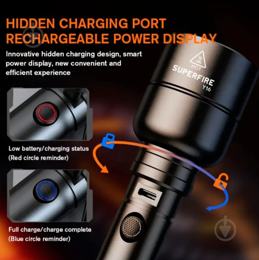 Фонарик аккумуляторный SuperFire SuperFire 1700 Lm [019] Black Y16 - фото 3