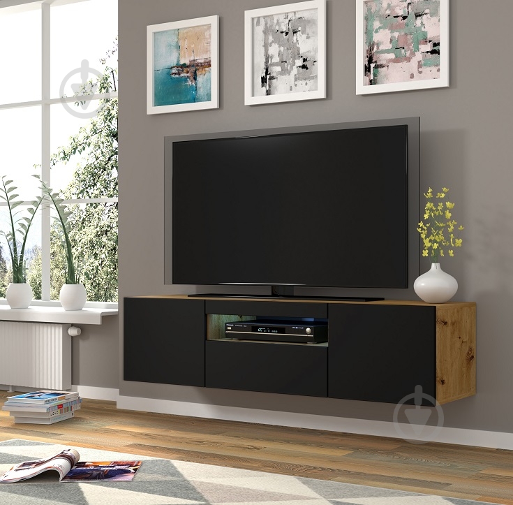 Тумба під ТВ BIM Furniture Aura 3д 1500x420x370 мм чорний матовий/дуб артізан(TV_STAND_AURA_150_ARTISAN_EICH) - фото 3