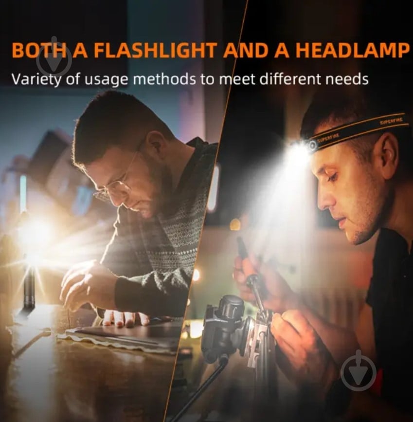 Фонарь рабочий SuperFire 600 Lm черный TH04 - фото 5 Фонарь рабочий SuperFire 600 Lm черный TH04 - фото 5