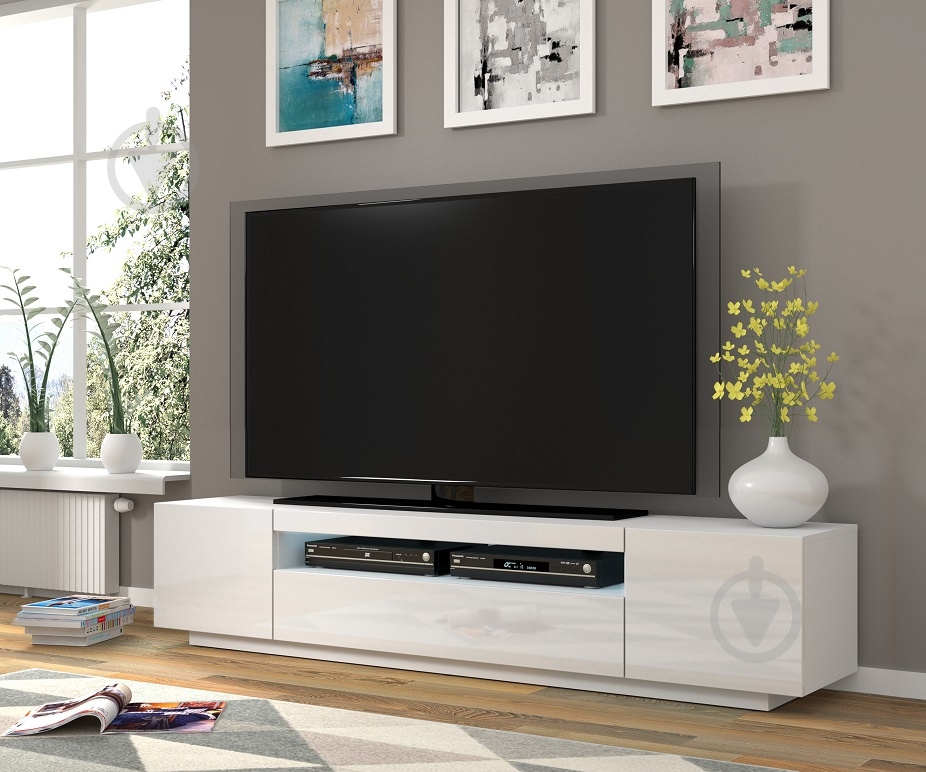 Тумба під ТВ BIM Furniture Aura 3д 2000x420x370 мм білий матовий/білий глянець(TV_STAND_AURA_200_WHITE_GLOSS) - фото 6