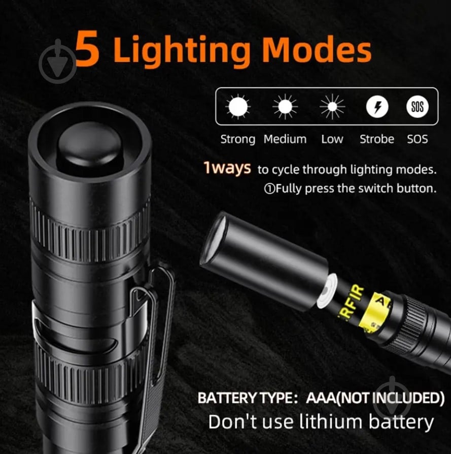 Ліхтарик кишеньковий SuperFire 55 Lm чорний X18 - фото 3 Ліхтарик кишеньковий SuperFire 55 Lm чорний X18 - фото 3