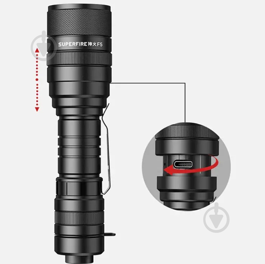 Фонарик аккумуляторный SuperFire 1100 Lm черный F5 - фото 3 Фонарик аккумуляторный SuperFire 1100 Lm черный F5 - фото 3