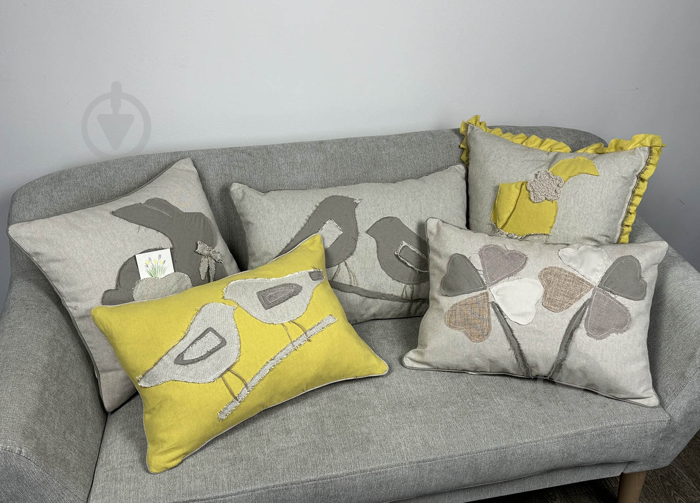 Подушка декоративна жовта Пара пташок 35x50 см Прованс - фото 3 Подушка декоративна жовта Пара пташок 35x50 см Прованс - фото 3