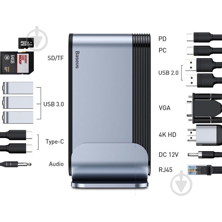 Док-станция BASEUS silver (CAHUB-BG0G) - фото 5 Док-станция BASEUS silver (CAHUB-BG0G) - фото 5