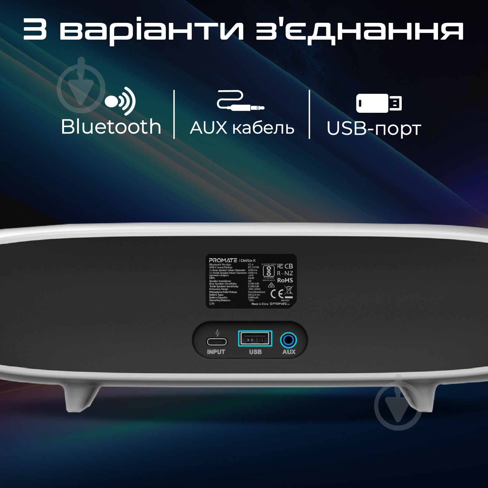 Саундбар Promate Delta-X 20W white (delta-x.white) - фото 6