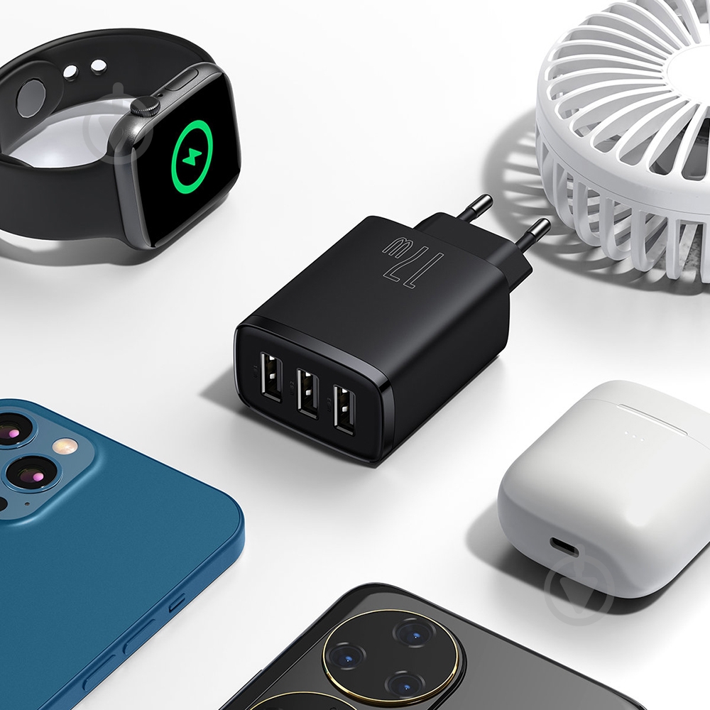 Сетевое зарядное устройство BASEUS Compact Charger 3U 17W EU Black - фото 9