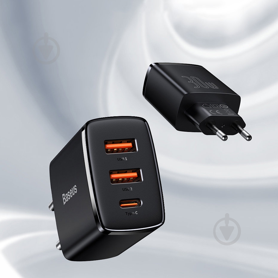 Мережевий зарядний пристрій BASEUS Compact Quick Charger 2U+C 30W EU Black - фото 10 Мережевий зарядний пристрій BASEUS Compact Quick Charger 2U+C 30W EU Black - фото 10