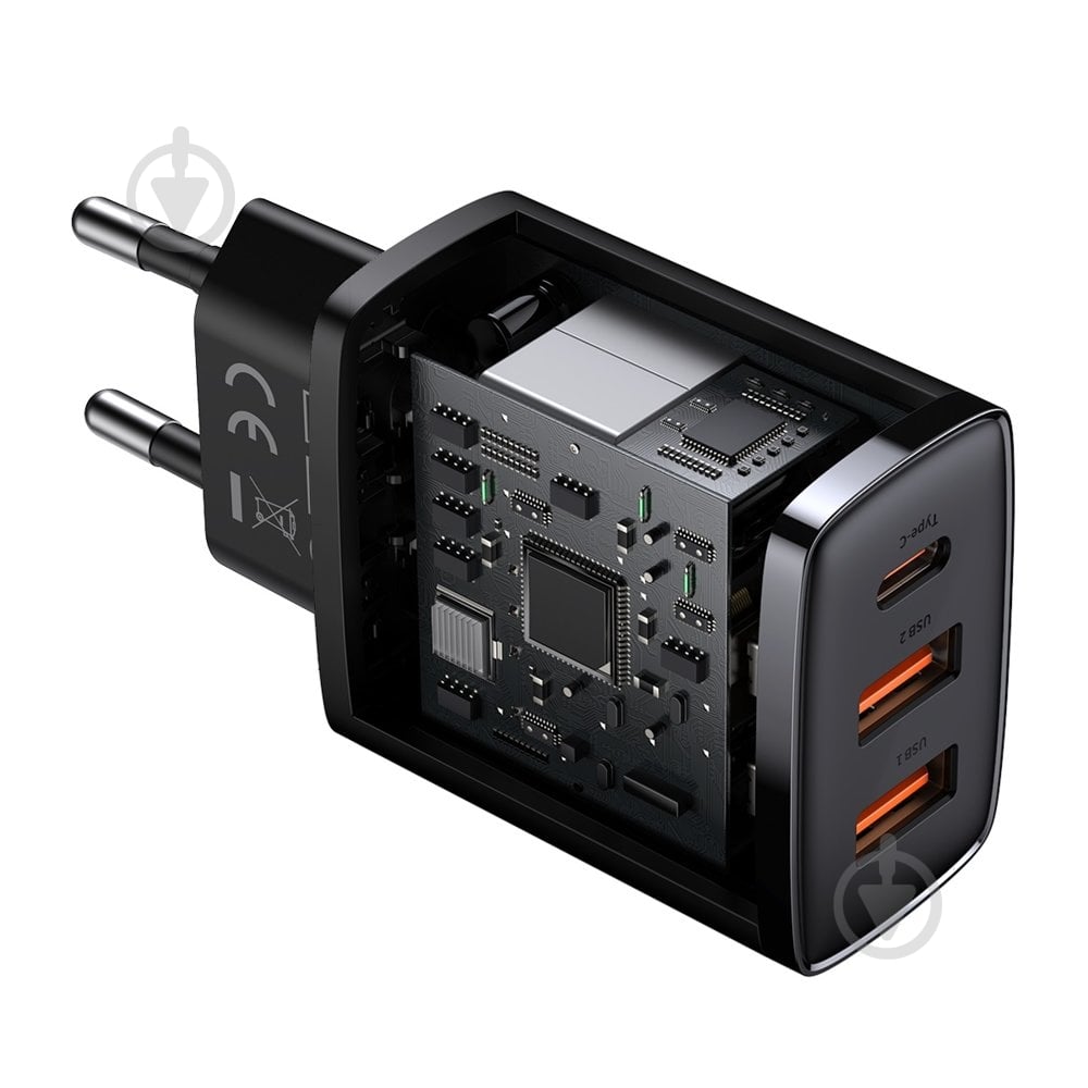 Мережевий зарядний пристрій BASEUS Compact Quick Charger 2U+C 30W EU Black - фото 5 Мережевий зарядний пристрій BASEUS Compact Quick Charger 2U+C 30W EU Black - фото 5