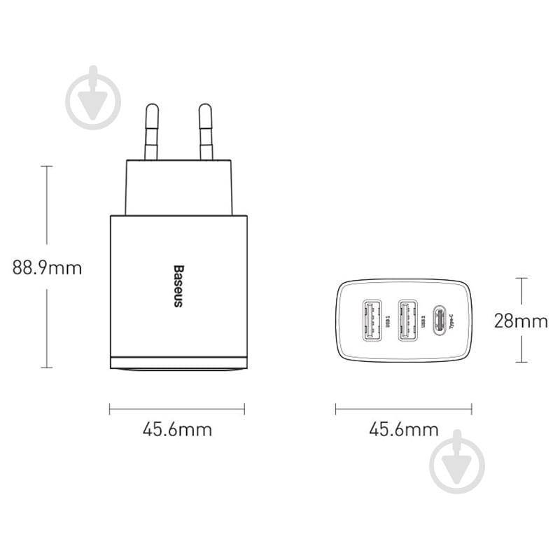 Мережевий зарядний пристрій BASEUS Compact Quick Charger 2U+C 30W EU Black - фото 6 Мережевий зарядний пристрій BASEUS Compact Quick Charger 2U+C 30W EU Black - фото 6