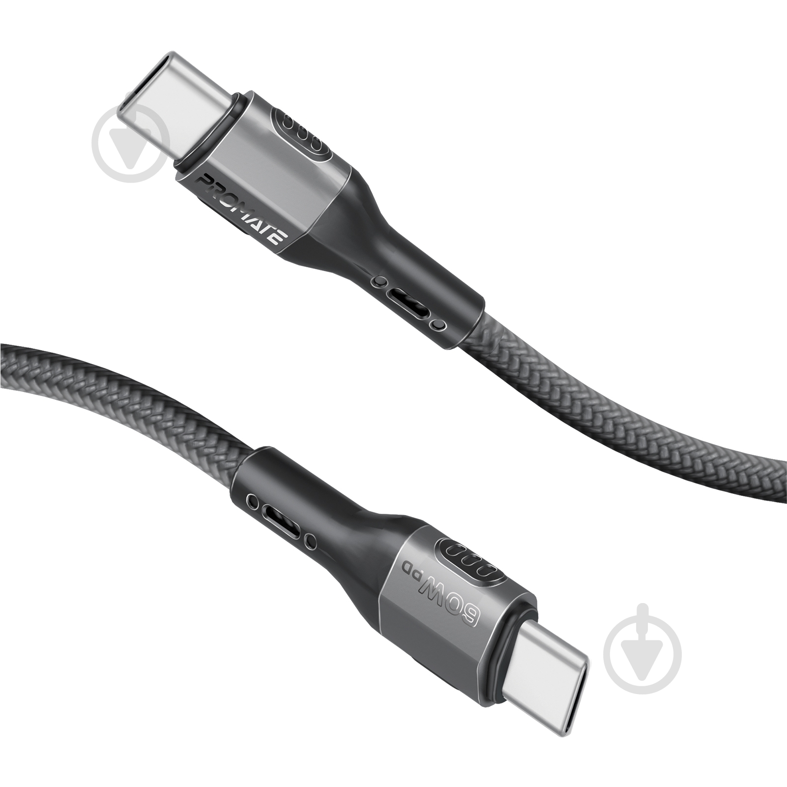 Кабель Promate FletchLink-СС USB-C to USB-C 60W Power Delivery 1,2 м black (fletchlink-cc.black) - фото 1 Кабель Promate FletchLink-СС USB-C to USB-C 60W Power Delivery 1,2 м black (fletchlink-cc.black) - фото 1