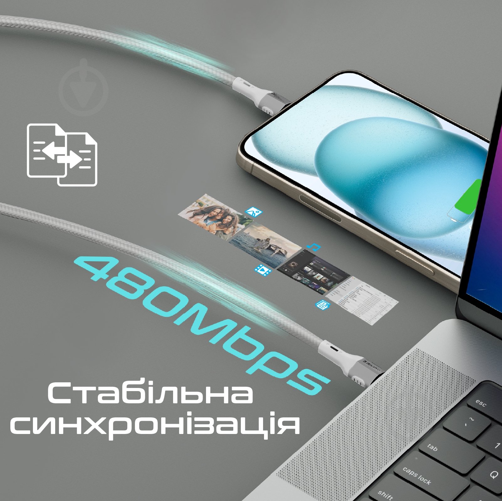 Кабель Promate FletchLink-СС USB-C to USB-C 60W Power Delivery 1,2 м grey (fletchlink-cc.grey) - фото 3 Кабель Promate FletchLink-СС USB-C to USB-C 60W Power Delivery 1,2 м grey (fletchlink-cc.grey) - фото 3