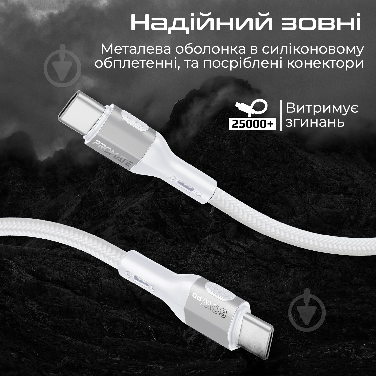 Кабель Promate FletchLink-СС USB-C to USB-C 60W Power Delivery 1,2 м grey (fletchlink-cc.grey) - фото 4 Кабель Promate FletchLink-СС USB-C to USB-C 60W Power Delivery 1,2 м grey (fletchlink-cc.grey) - фото 4