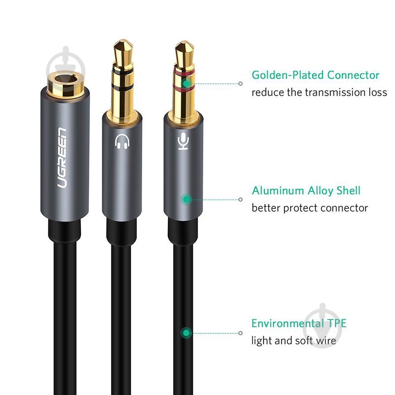 Кабель акустический UGREEN 0,2 м черный (20899) - фото 4