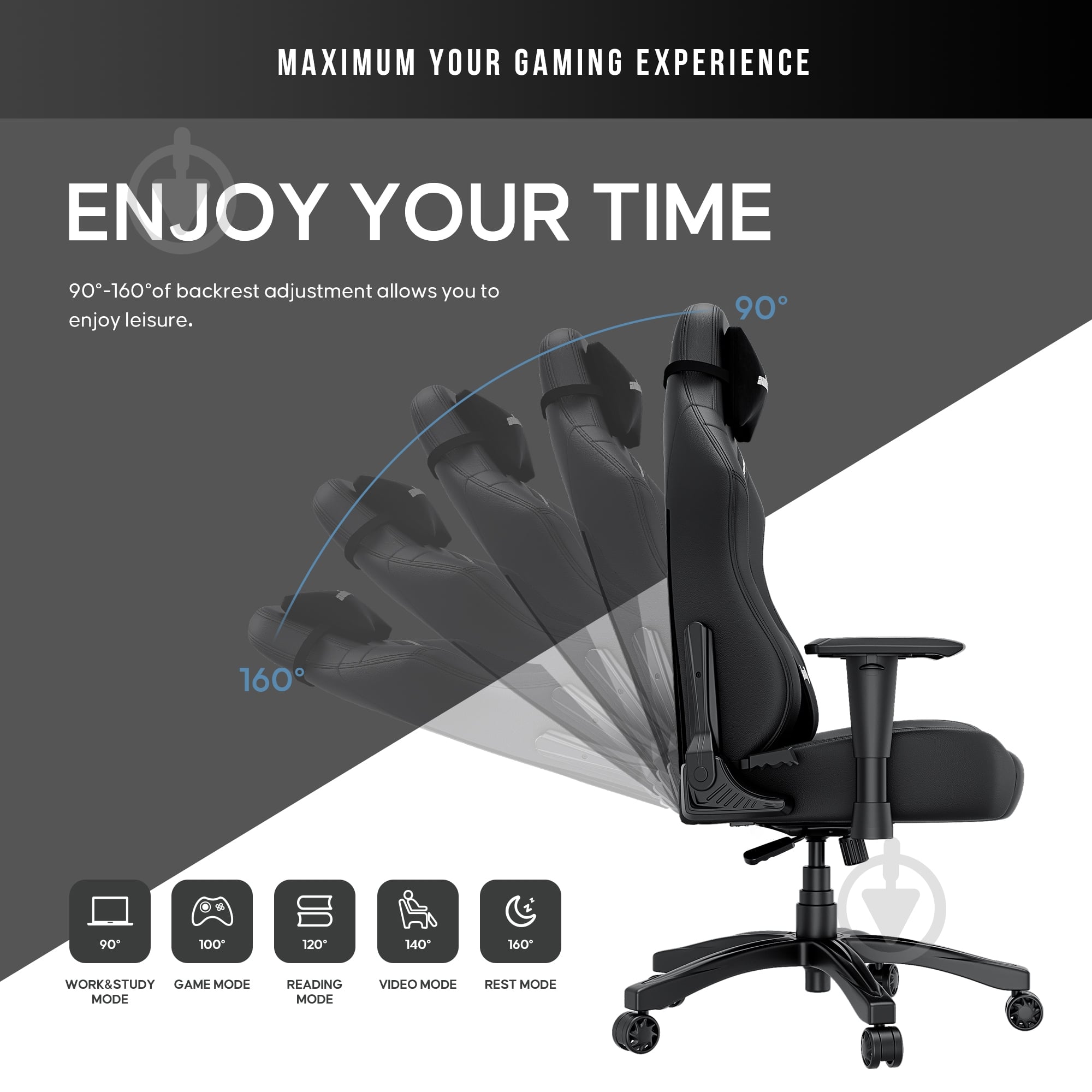 Кресло игровое Anda Seat Luna Size L Black PV/C (AD18-44-B-PV/C) черный - фото 17