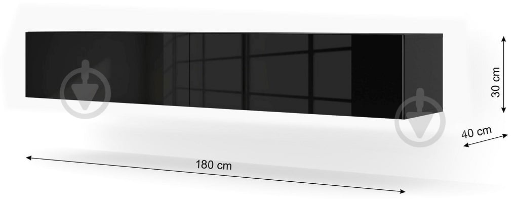 Тумба под ТВ BIM Furniture Bingo 2д 1800x300x400 мм черный матовый/черный глянец (BINGO_180_HIGH GLOSS (MOQ 30) - фото 3 Тумба под ТВ BIM Furniture Bingo 2д 1800x300x400 мм черный матовый/черный глянец (BINGO_180_HIGH GLOSS (MOQ 30) - фото 3